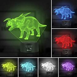 Dinosaur 3D Night Light Table Desk Lamp, Elstey 7 Colors Optical Illusion Touch Control Lights with Acrylic Flat & ABS Base & USB Cable for Christmas Gift