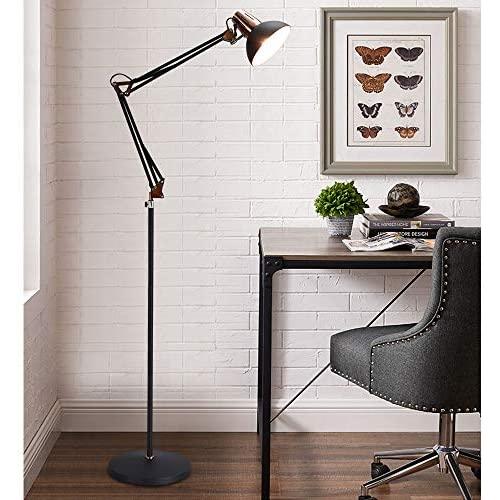 DLLT Modern Metal Floor Lamp, Flexible Swing Arms Reading Floor Lamp with Metal Shade, Adjustable Head Tall Industrial Standing Lamp for Living Room, Bedroom, Office, Study Room, E26 (Matte Black)