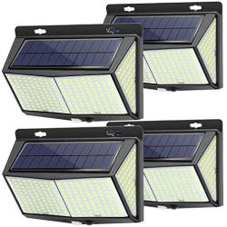 Solar Lights Outdoor 288 LED (4 Packs), Solar Powered Security Lights Outside Motion Sensor Lights with 3 Lighting Modes, 270° Wide-Angle, IP65 Waterproof Wireless for Wall Fence Yard Patio Garage