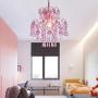 Q&S Mini Crystal Chandelier, Modern Pink Chandelier,Small Hanging Light Fixture for Princess Room,Dressing Room,Bathroom,Clothing Store,Salon,W11.8'',1 Light E26.