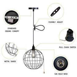 NAFEEZA Industrial On/Off Switch Pendant Light,Vintage Spherical Adjustable Hanging Pendant Light Fixture for Living Room Kitchen Island Bedroom Dining Hallway,Black.