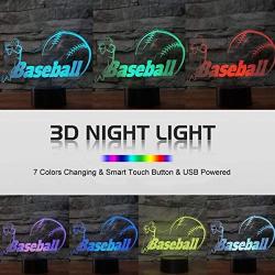 Baseball Night Light, YKLWORLD 3D Optical Illusion Table Lamp 7 Color Changing Touch Control with USB Cable Kids Toys Bed Room Decor Best Birthday Gifts for Boys Baseball Lover