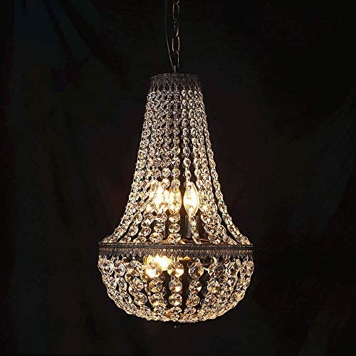 Wellmet 6 Lights French Empire Crystal Chandelier, 13 Inch Farmhouse Pendant Chandeliers Lighting, Adjustable Antique Bronze Ceiling Light Fixture for Dining Room Bedroom Foyer Living Room