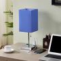 Table Lamp with Outlet, Aooshine Bedside Lamp with Dual 2-Pin Charging Ports, Deep Blue Shade & Sliver Base, Nightstand Lamp Suitable for Bedroom, Living-Room, Office