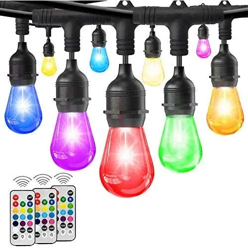 HueLiv 2-Pack 49FT Colored Outdoor String Lights, Warm White&RGB Dimmable Café LED String Light, 30+4 Impact Resistant Bulbs, Commercial Patio Light for Christmas, Holiday, 3Remote, 98FT, Upgraded HueLiv 2-Pack 49FT Colored Outdoor String Lights, Warm White&RGB Dimmable Café LED String Light, 30+4 Impact Resistant Bulbs, Commercial Patio Light for Christmas, Holiday, 3Remote, 98FT, Upgraded