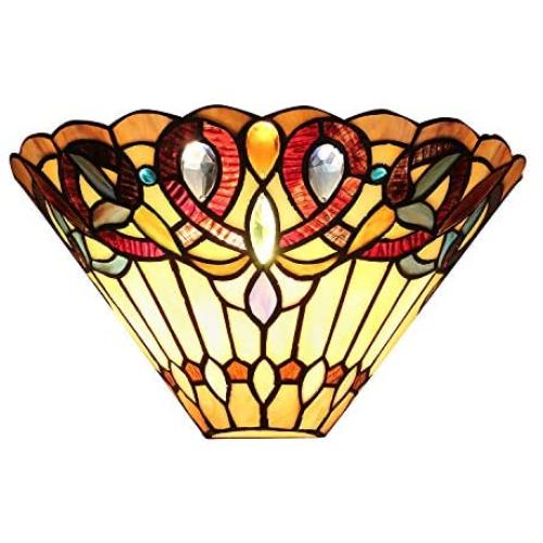 Capulina Victorian Tiffany Sconces Lighting, 1-Light Antique Tiffany Style Wall Light, 12 Inch Wide Stained Glass Sconce, Vintage Stained Glass Wall Lamp for Living Room Bedroom Gift