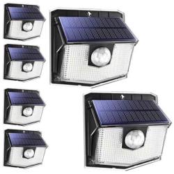 LITOM Solar Lights Outdoor, IP67 Waterproof Solar Powered Motion Sensor Lights 60 LEDs Wireless Solar Security Wall Lights for Front Door, Garden, Patio, Yard, Garage, Deck, Driveway 6 Pack Cold White