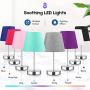 Touch Table Lamp with Dual USB Ports for Bedroom, 3 Way Dimmable Blue Touch Bedside Lamp with Charging Ports & AC Outlet, Nightstand Lamp for Living Room and Office (A19 5000K LED Bulb Included)