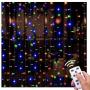 LIGHTESS Curtain Lights with Remote 300 LED Window Fairy String Light Indoor Outdoor for Christmas Wedding Party Garden Bedroom Decoration, Multicolor, 8 Modes 9.84ft Length x 9.84ft Width