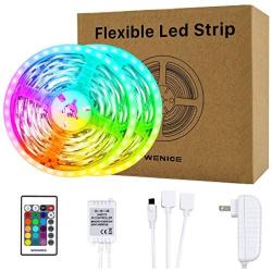 LED Strip Lights 50 ft,WENICE 15m RGB Flexible LED Tape Lights with DC12V Power Supply 24Key IR Remote Controller for Bedroom, Living Room