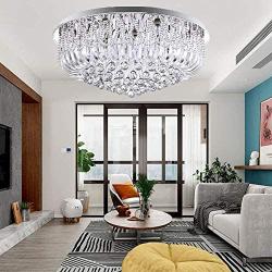 Healer 23.6 inch Crystals Ceiling Light Fixtures with LED Lights and Remote Control, Modern Luxury Chandelier Lighting Dining Lamp with 9 E14 Base Flush Mount for Living Room Bedroom
