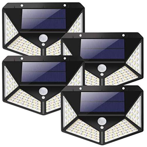 Solar Lights Outdoor - BS ONE 2200mAh Large Capacity Battery 100 LED Solar Wall Lights IP65 Waterproof 3 Lighting Modes for Garden,Fences,Front Door,Back Yard,Garage,4 Pack