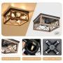 Eyassi Wood Flush Mount Ceiling Lights, 4-Lights Farmhouse Close to Ceiling Lighting Fixtures Black Wooden Ceiling Lamp for Kitchen Island Living Room Bedroom Hallway Laundry Entryway