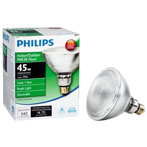 Philips 419424 Halogen PAR38 45 Watt Equivalent Flood Dimmable Standard Base Light Bulb