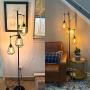 3-Light Black Farmhouse Floor Lamp Industrial Rustic Standing Lamp for Living Room Bedroom Study Office Modern Tree Tall lamp with Metal Shade (Farmhouse)