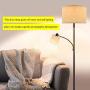 DLLT Living Room Standing Floor Lamps for Reading, Modern Tall Pole Lamp for Contemporary Home with Adjustable Side Light, Mid-Century Industrial Lighting with Drum Shade for Bedroom, Office, Metal