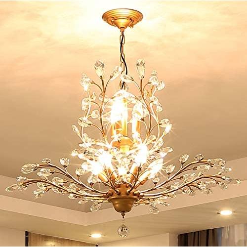 Ganeed Crystal Chandeliers,Vintage Pendant Lighting Crystal Chandelier Lighting Fixtures with 8 Lights,Ceiling Light Fixture for Living Room Bedroom Restaurant Porch Hallway (Gold)