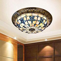 Shell Stained Glass Flush Mount Ceiling Light,Handmade Vintage Tiffany Style Ceiling Lamps,Dining Room Ceiling Lighting Fixtures,for Bedroom, Kitchen, Balcony,01,16inch