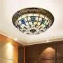 Shell Stained Glass Flush Mount Ceiling Light,Handmade Vintage Tiffany Style Ceiling Lamps,Dining Room Ceiling Lighting Fixtures,for Bedroom, Kitchen, Balcony,01,16inch