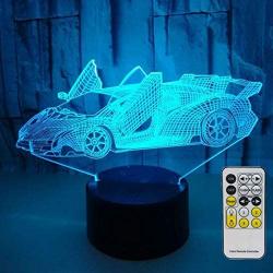 Novelty Race Car 3D Night Light 7 Colors Changing Nightlight with Smart Touch & Remote Control Optical Illusion Lamps for Kids or as Gifts for Women Kids Girls Boys