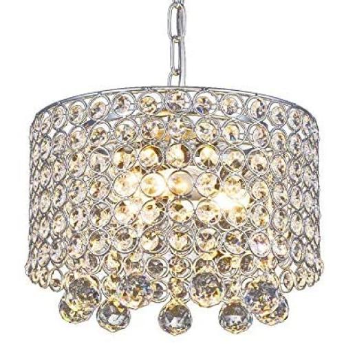 Modern Crystal Chandelier, 3-Light Flush Mount Ceiling Light Fixture 9.8Inches Diameter for Hallway, Dining Room, Bedroom, Living Room, Kitchen