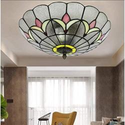 20 inch Tiffany Stained Glass Ceiling Light Fixtures Flush Mount, Craftmade Vintage Lamp Mini Chandelier Lighting E27 Bulbs for Bedroom Hallway Corridor Decor(Clear)