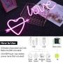 2 Pieces LED Neon Signs with USB and Battery Operated Pink Cupid Heart Shape and Love Neon Lights for Valentine Christmas Party Bedroom Living Room Wall Decor