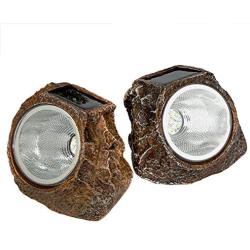 Solar Garden Rock Lights Outdoor,Ronana 2 Pack 10 LED Waterproof Solar Powered Rock Light with Ground Plug， Outdoor Landscaping Spotlights, for Indoor and Outdoor Decoration