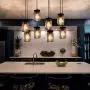 Wellmet 8-Light Mason jar Chandelier for Kitchen Island, Farmhouse Rustic Linear Cluster Hanging Pendant Light Fixture Dining Room Living Room, Matte Black Finish with Glass Shades
