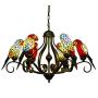 LITFAD Brass Finish Pendant Lighting 110V-120V 6-Light Multicolored Parrot Tiffany Style Stained Glass Chandelier 33.46'' Wide Ceiling Light in Shabby Chic Style for Living Room Restaurants Hotel