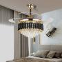 Luxury Crystal Chandelier Fan, 43 Inch Retractable Ceiling Fan with Remote Control, LED 3 Color Changing Invisible Fandelier Ceiling Fan with Light for Dining Room Living Room Bedroom (Black)