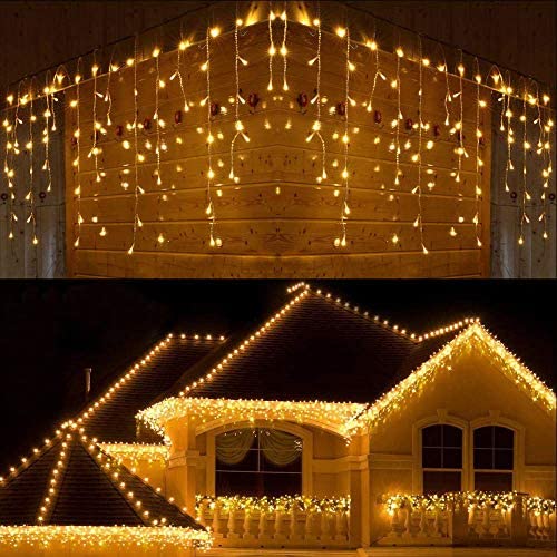 Joomer LED Icicle Lights,300 LED 19.6Ft 8 Modes with 60 Drops,Icicle Christmas Lights with Timer,Waterproof Connectable Outdoor String Lights for Holiday,Christmas,Wedding Decorations (Warm White)