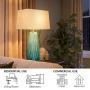 USB Table Lamp Set of 2, LMS 28'' Bedside Table Lamps with USB Charging Ports, Blue Glass Nightstand Lamp with White Fabric Shade, Table Lamps for Bedroom Living Room, LMS-070