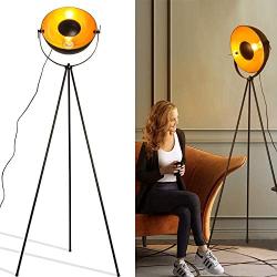 Industrial Tripod Floor lamp Black Gold with Foot Switch,Tall Vintage Edision Bulb Searchlight Adjustble Standing Lights for Nordic Living Room,Contemporary Bedroom Reading Room(Blub Excluded)