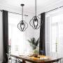 VINLUZ Modern Pendant 1-Light Sphere Black Dining Room Lighting Metal Orbits Globe Chandeliers with Pivoting Interlocking Rings, Industrial Ceiling Light Fixtures Kitchen Island Hallway