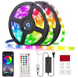 RGB Led Strip Lights 32.8ft,GLIME 10m Led Strips with App Controlled & Music Sync, 5050 Flexible Color Changing Led Strip Lights 44 Keys IR Remote for Bedroom Kitchen Party Bar DIY Decoration