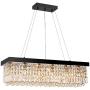 7PM Rectangular Chandelier Crystal Modern Raindrop Hanging Pendant Light Black Iron Frame Lighting for Dining Room L31.5'' x W9.8'' …