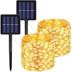 FOAMICHI 2 Pack Solar Lights Outdoor, Waterproof 200LED Solar Lights String 8 Modes Solar Fairy Lights for Lawn, Patio, Yard, Garden, Yard, Christmas Decor (Warm White)