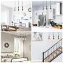 LNC A03491 Wooden Pendant Lights 3-Height Adjustable Farmhouse Chandelier for Kitchen Island and Dining Room, Square