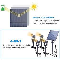 APONUO Solar Spotlights Landscape Lights Low Voltage Outdoor Solar Spotlight IP65 Waterproof 9.8ft Cable Auto On/Off with 4 Warm White for Outdoor Garden Yard Landscape Downlight (4-in-1)
