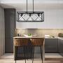MELUCEE Kitchen Island Lighting 3-Light Black Rectangle Dining Room Lighting Fixtures Hanging, Farmhouse Chandelier with Clear Glass for Living Room Restaurant Pool Table
