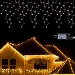 ILLUMINEW Icicle Lights, Christmas Fairy Hanging Lights 306 LED, 8 Modes Window Curtain Lights Outdoor, Falling Lights for Wedding Party Garden Home Bedroom Indoor/Outdoor Decoration (Warm White)