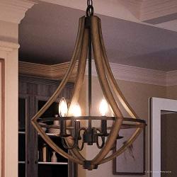 Luxury Farmhouse Chandelier, Medium Size: 24''H x 18.25''W, with Rustic Style Elements, Wood Grain Metal with Antique Black Finish, UQL2962 from The Swansea Collection by Urban Ambiance