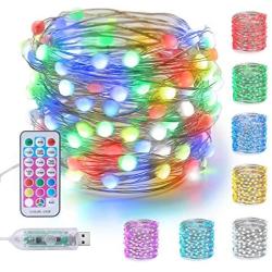 Joomer USB Fairy String Lights Color Changing 33ft 100 LED Waterproof Remote Control RGB Twinkle Lights for Bedroom Outdoor Christmas Valentine Party Decorations