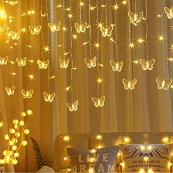 Curtain Butterfly String Light, 8 Modes 120 LED Curtain Fairy Lights, 14.8Ft Butterfly Twinkle Lights with Remote Control for Bedroom Weddings Christmas Tree Decoration (Warm White, 14.7ft x 1.9ft)