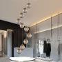 Staircase Long Chandelier,Modern Bubble Glass Chandeliers,Adjustable Height Pendant Light Molecules Hanging Light Fixture for Dining Room Bedroom Gray 6 Lights
