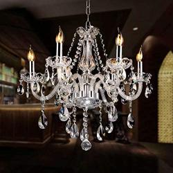 Beirio Modern Contemporary Elegant K9 Crystal Glass Chandelier Luxurious 6 Lights Pendant Ceiling Lighting Fixture for Living Room Bedroom and Dining Rome Chrome Easy to Install (21.7× 19.7 inch)