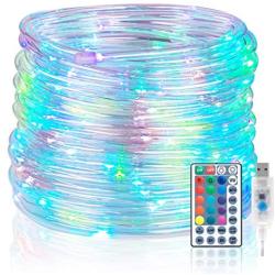 Koxly 120 LED Rope Lights Indoor Outdoor 39.37ft 17 Multi Color Changing Tube String Strip Lighting with Remote 8 Mode Twinkle Waterproof Christmas Decoration Wedding Camping Party Bedroom, Pool (USB)