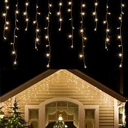 WATERGLIDE 360 LED Christmas Icicle Lights Outdoor Dripping Icicle String Light, 29.5ft 8 Modes Curtain Fairy Lights with 60 Drops, Indoor Xmas Holiday Wedding Party Decorations, Warm White