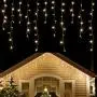 WATERGLIDE 360 LED Christmas Icicle Lights Outdoor Dripping Icicle String Light, 29.5ft 8 Modes Curtain Fairy Lights with 60 Drops, Indoor Xmas Holiday Wedding Party Decorations, Warm White